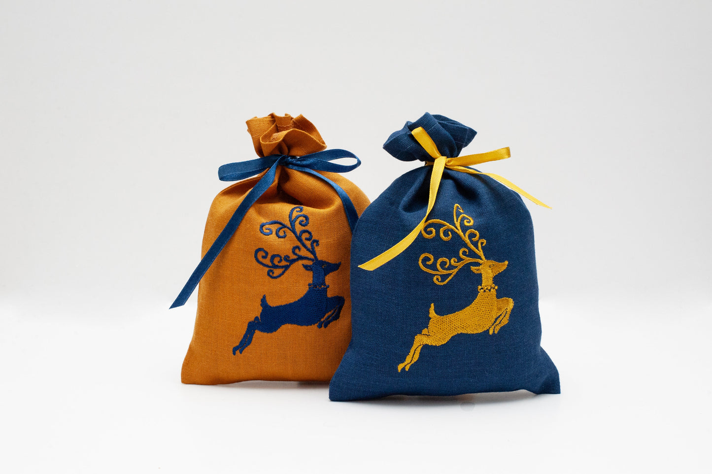 Christmas Embroidered Gift Bags mustard color Sewing Fiesta