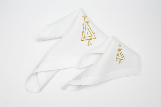 Gilded Elegance: White Embroidered Table Napkins with a Touch of Gold Sewing Fiesta
