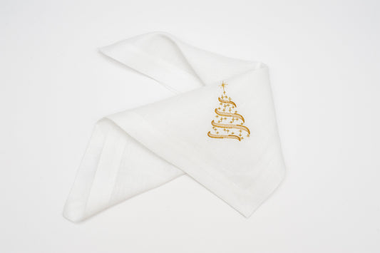 Gilded Elegance: White Embroidered Table Napkins with a Touch of Gold Sewing Fiesta
