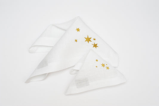 Gilded Elegance: White Embroidered Table Napkins with a Touch of Gold Sewing Fiesta