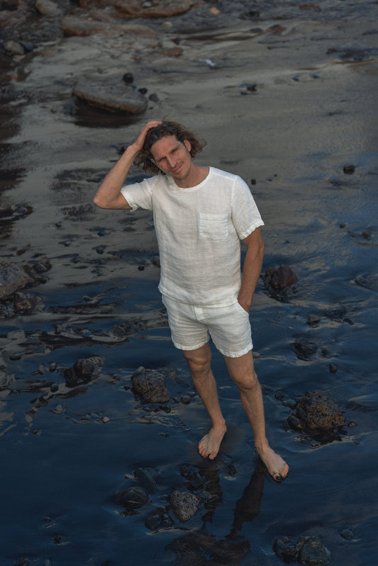 Men's Small Waffle Weave Linen T-Shirt and Shorts Set for Casual Comfort Sewing Fiesta