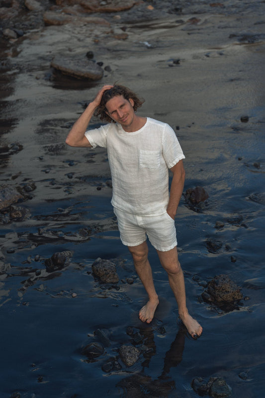 Men's Short Sleeve Small Waffle Weave Linen T-shirt for Summer Sewing Fiesta