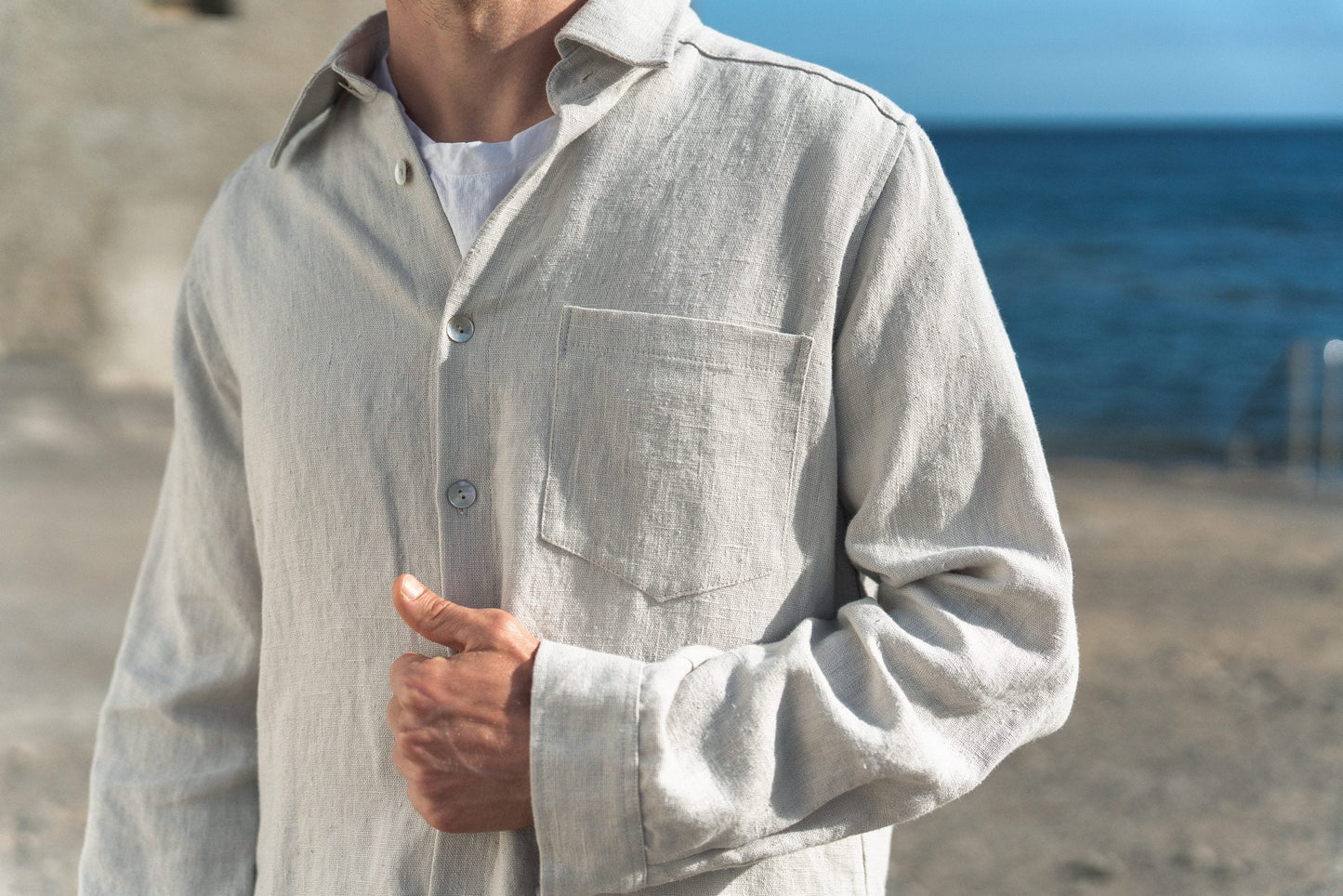 Thick linen: Long-Sleeve Classic Linen Shirt / Summer Jacket for Men Sewing Fiesta