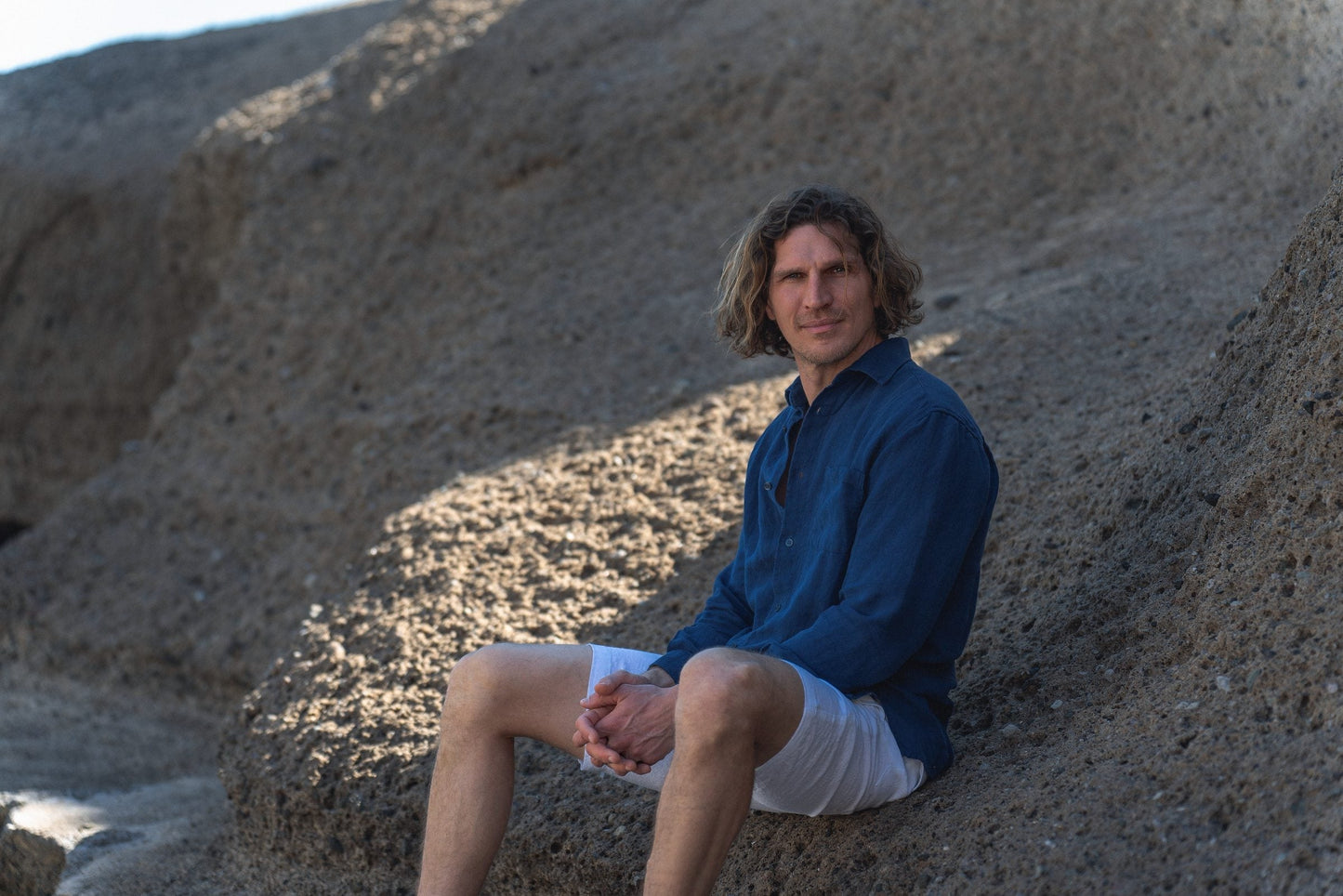 Men's White / Natural Melange Linen Bermuda Shorts with Pockets for Summer Wear Sewing Fiesta