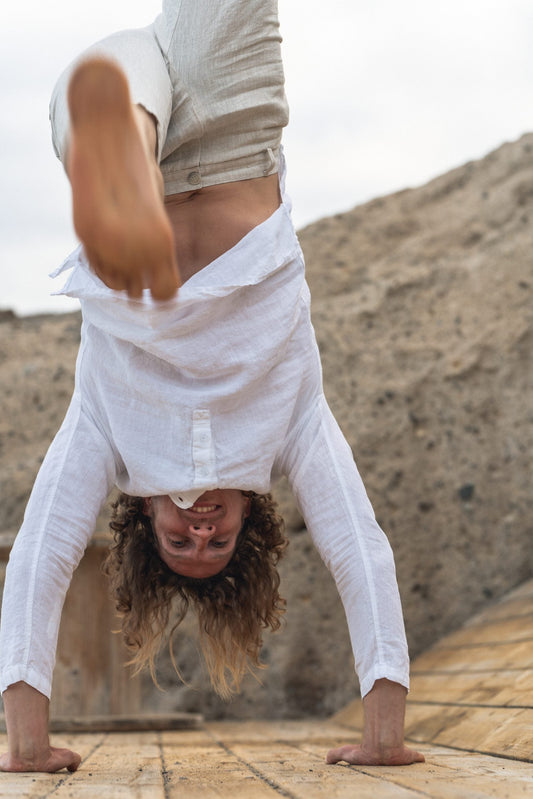 Men's Casual Linen Shirt with Rolled-Up Long Sleeves - Available in Multiple Colors Sewing Fiesta