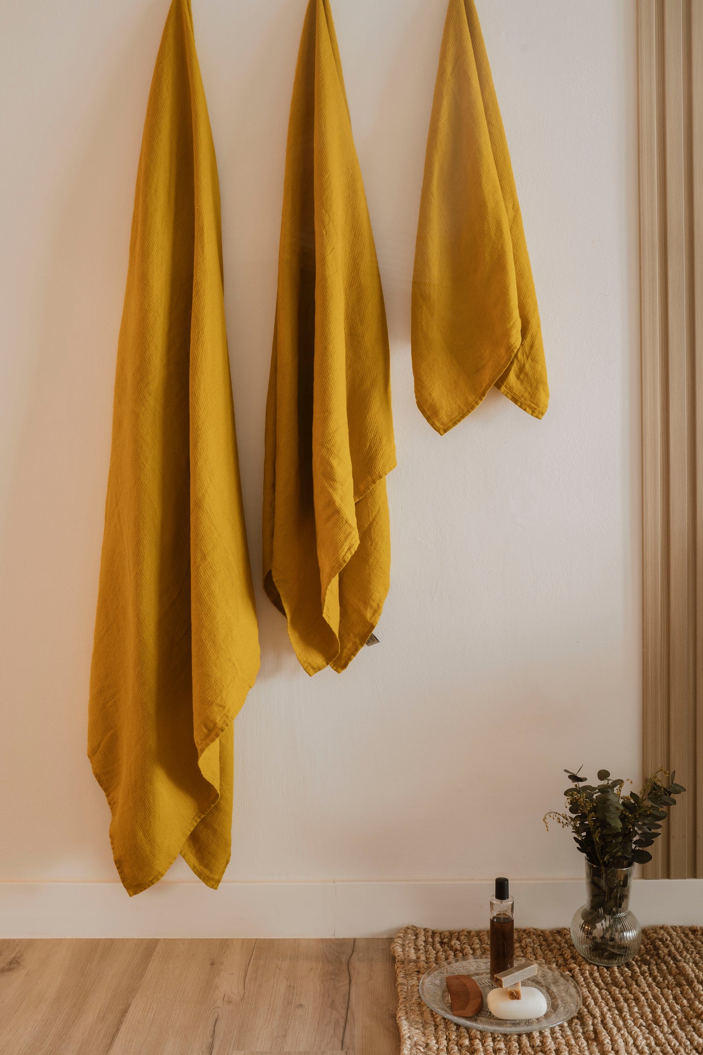 NEW COLOUR! Linen Travel Towel in Mustard Yellow – Waffle Weave, Lightweight & Quick-Drying – Eco-Friendly, Compact, and Soft – Perfect for Travel Sewing Fiesta