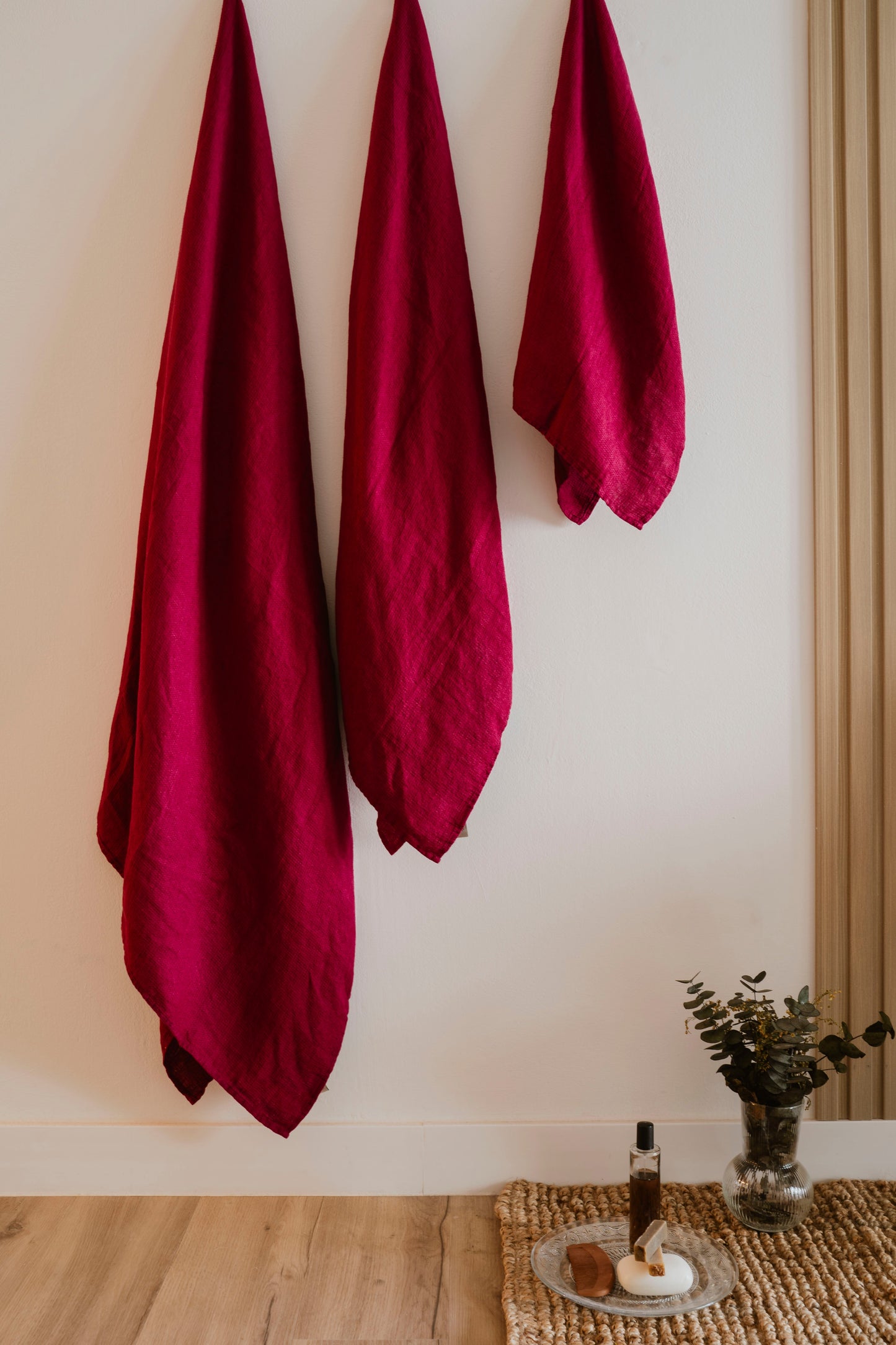 NEW! Linen Waffle Travel Towel – Raspberry Red & Berry Toned Sewing Fiesta