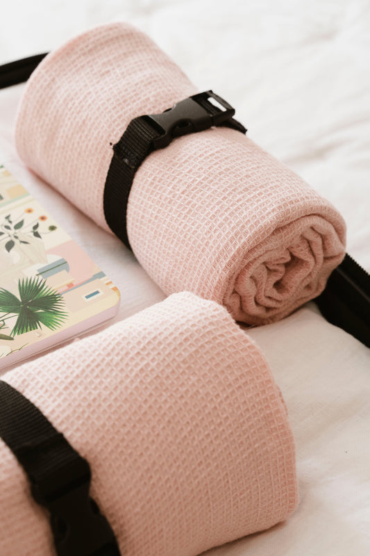 NEW COLOUR! Linen Waffle Travel Towel – Lightweight, Soft & Quick-Drying – Blush Pink / Dusty Rose Sewing Fiesta
