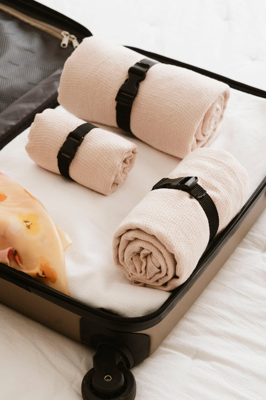 NEW! Linen Waffle Travel Towel - Warm Beige, Sand & Cream Sewing Fiesta