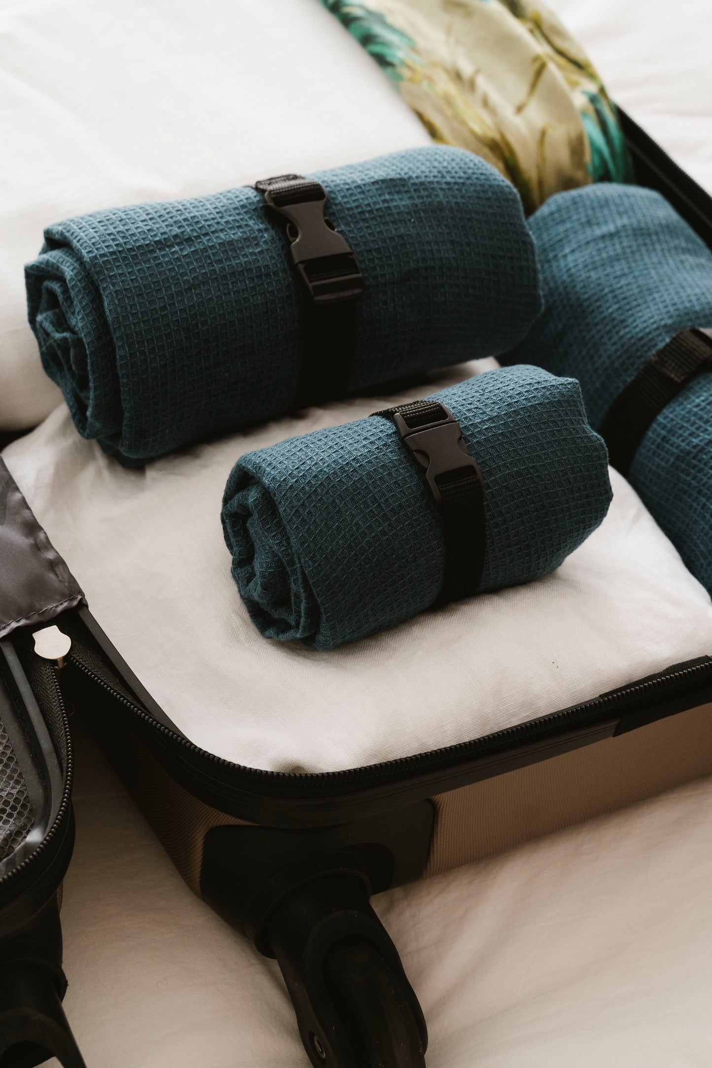 NEW COLOUR! Linen Travel Towels in Deep Ocean Green – Compact, Quick-Dry & Elegant Sewing Fiesta
