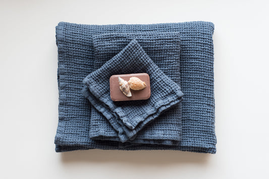 Linen Bath Towels Set Blue Sewing Fiesta