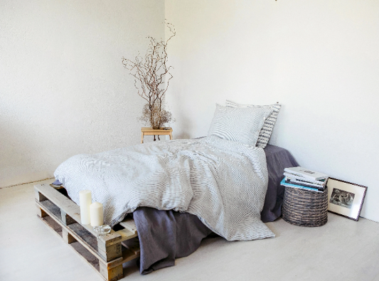 Linen duvet cover Grey / Blue stripes Sewing Fiesta