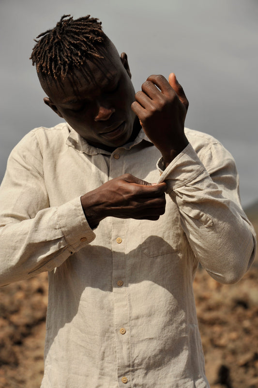 Long Sleeve Natural Linen Man Shirt Sewing Fiesta