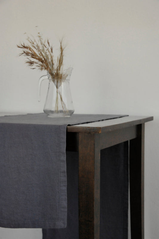 Linen Table Runner – Small Waffle Weave Texture Blue Sewing Fiesta