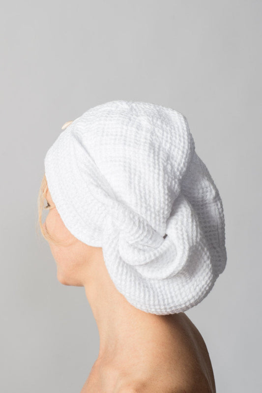 Linen Waffle Hair Towel White Sewing Fiesta
