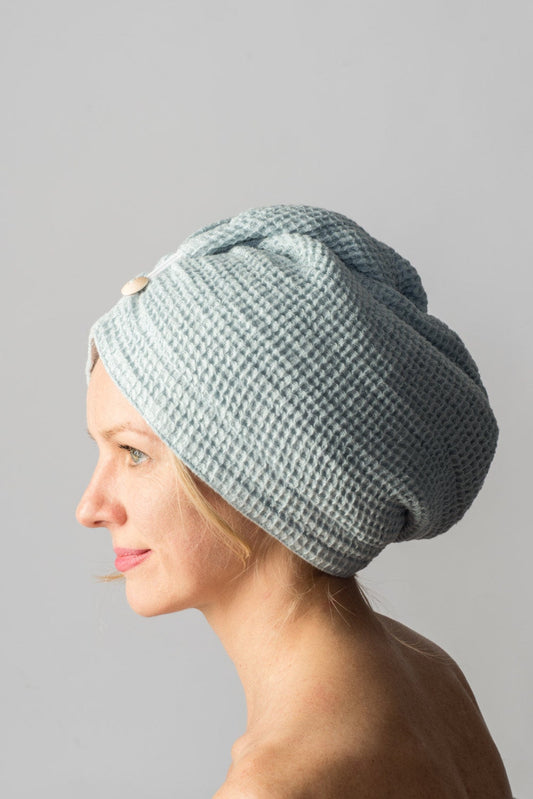 Linen Waffle Hair Towel Light blue Sewing Fiesta