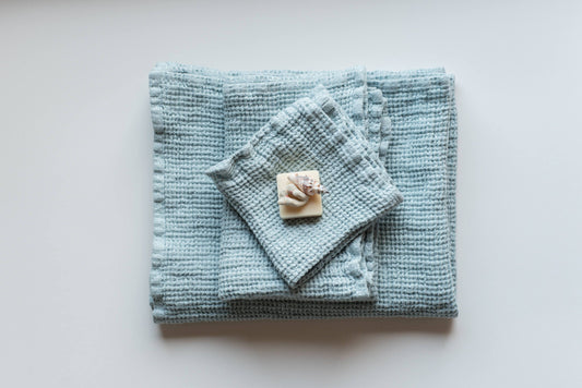 Linen Bath Towels Set Light Blue Sewing Fiesta