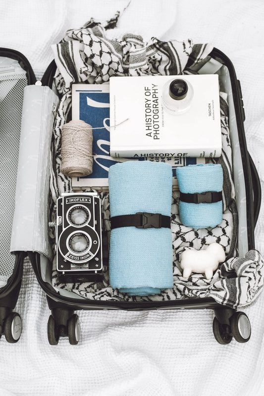 Linen Waffle Travel Towel Light blue Sewing Fiesta