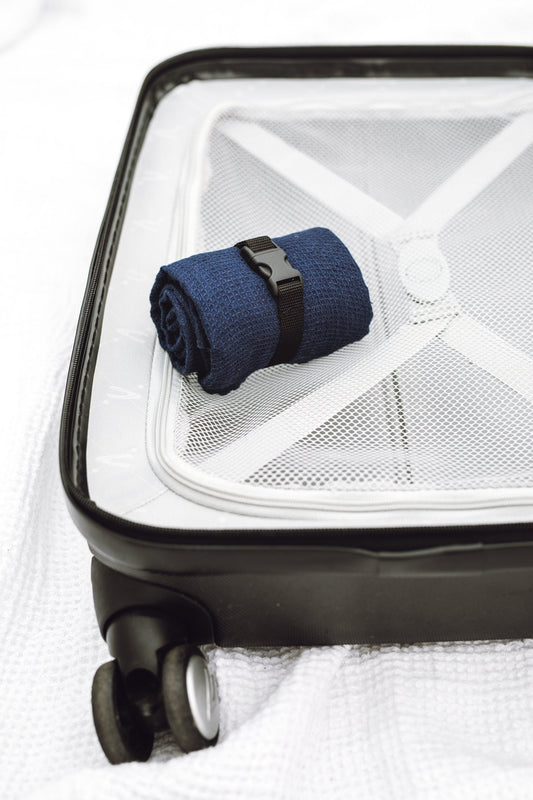 Linen Travel Towel Small Waffle Wave Blue Sewing Fiesta