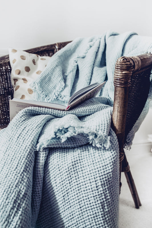 Linen Waffle Blanket Light Blue Sewing Fiesta