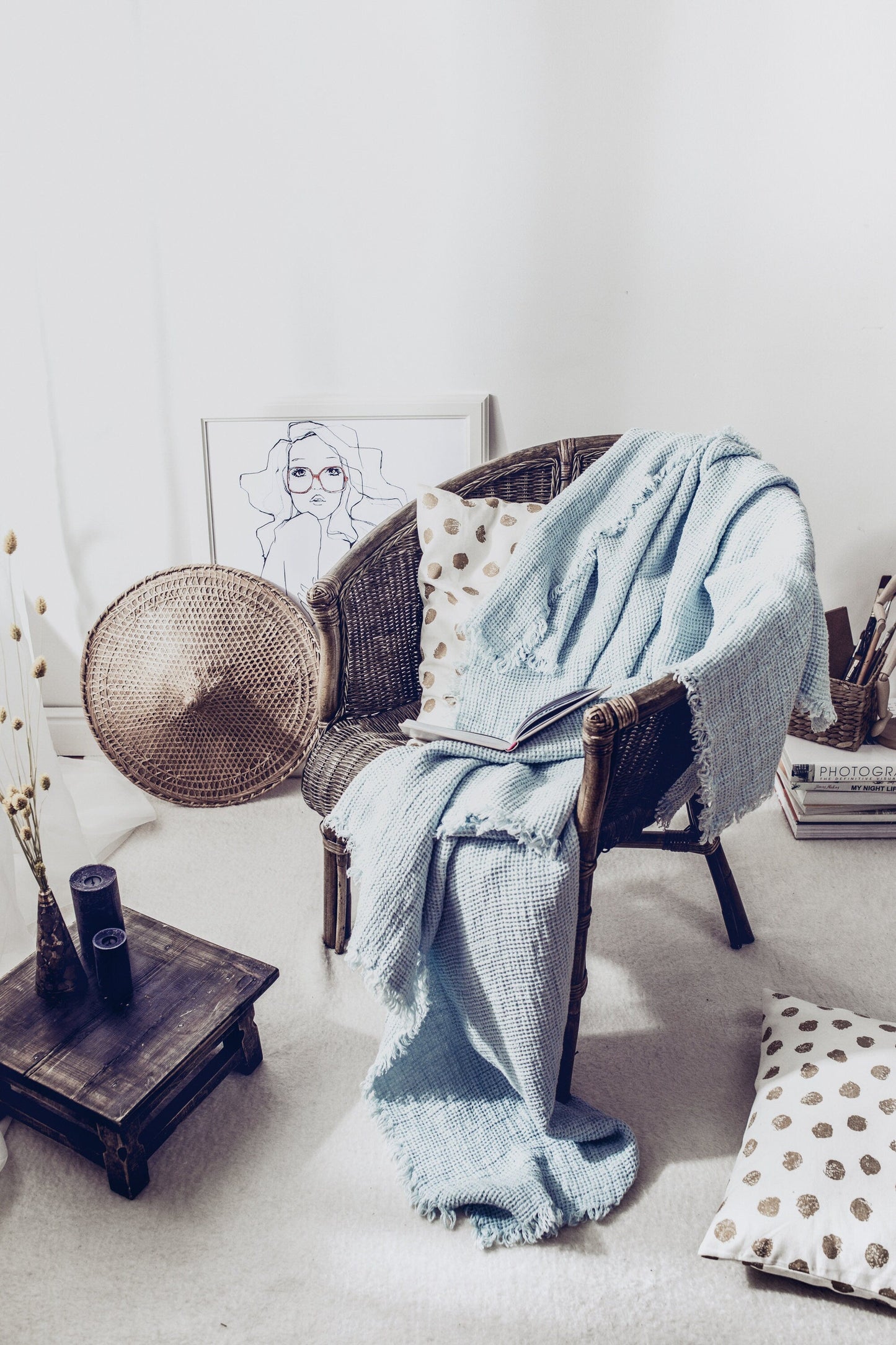 Linen Waffle Blanket Light Blue Sewing Fiesta