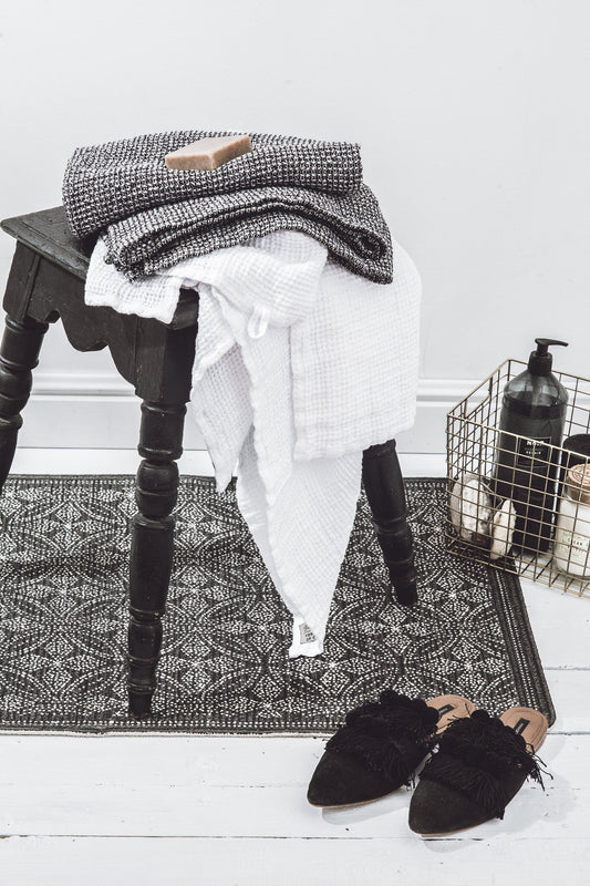 Linen Towels Set White Black Sewing Fiesta