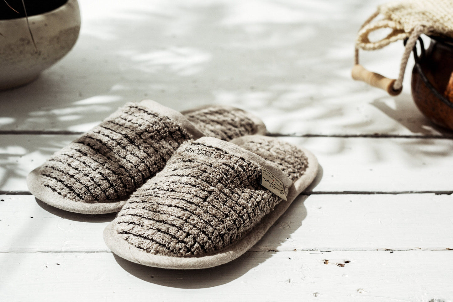 Linen Slippers Soft Natural Black Sewing Fiesta