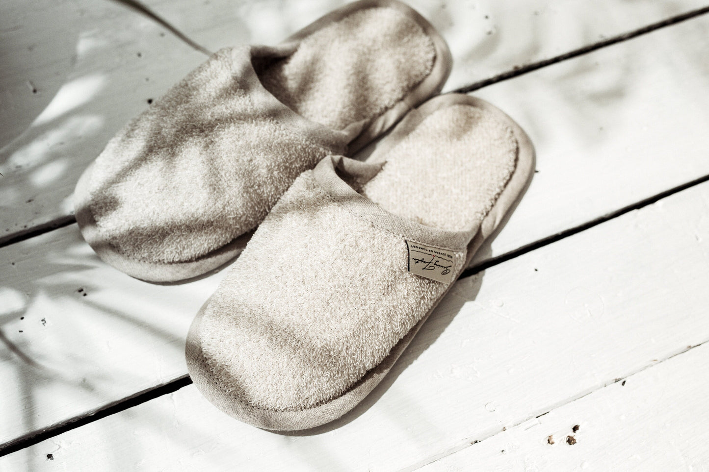 Linen Slippers Natural White Rough Sewing Fiesta