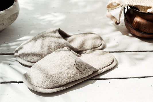 Linen Slippers Natural White Rough Sewing Fiesta