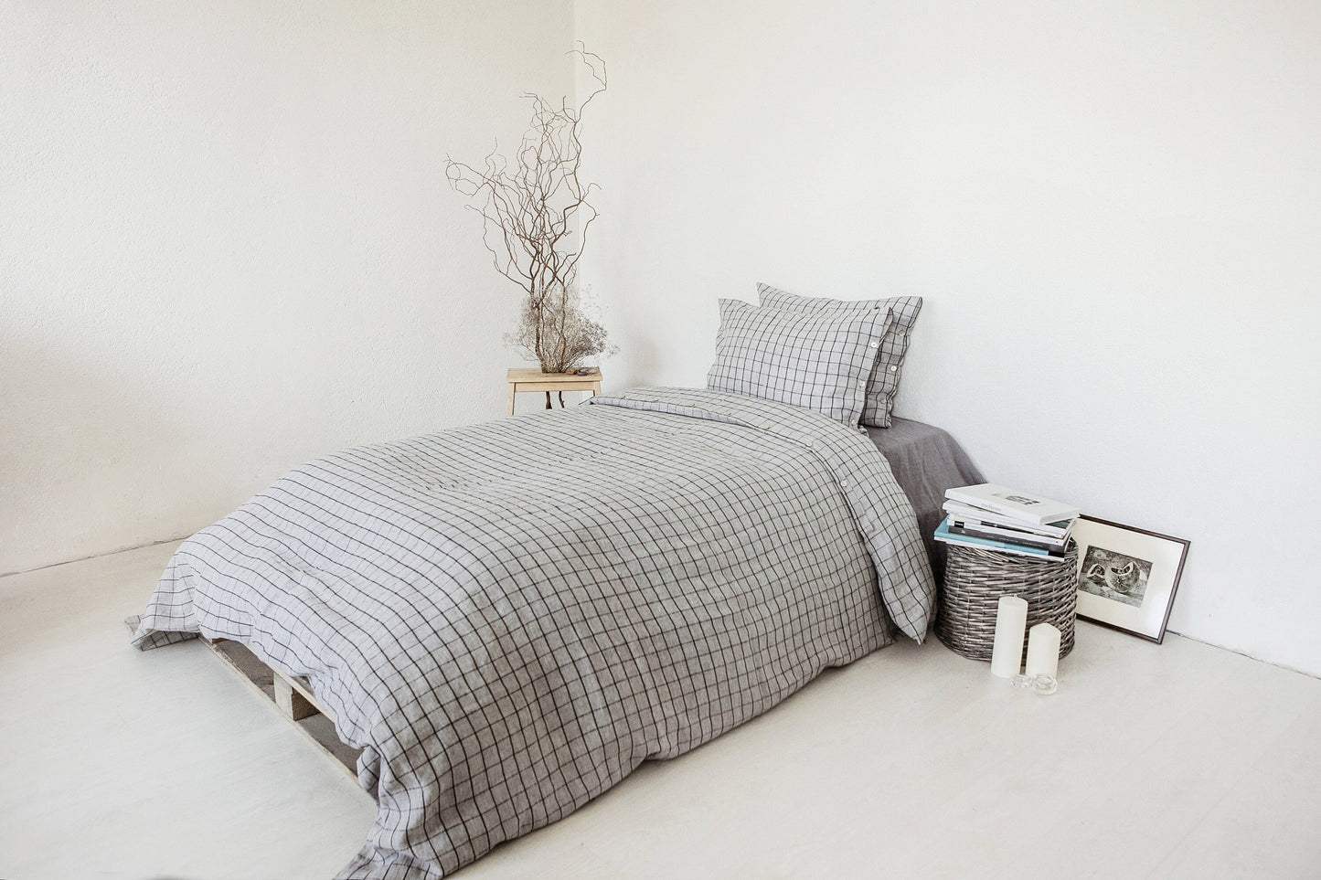 Linen duvet cover Grey / Black checks Sewing Fiesta