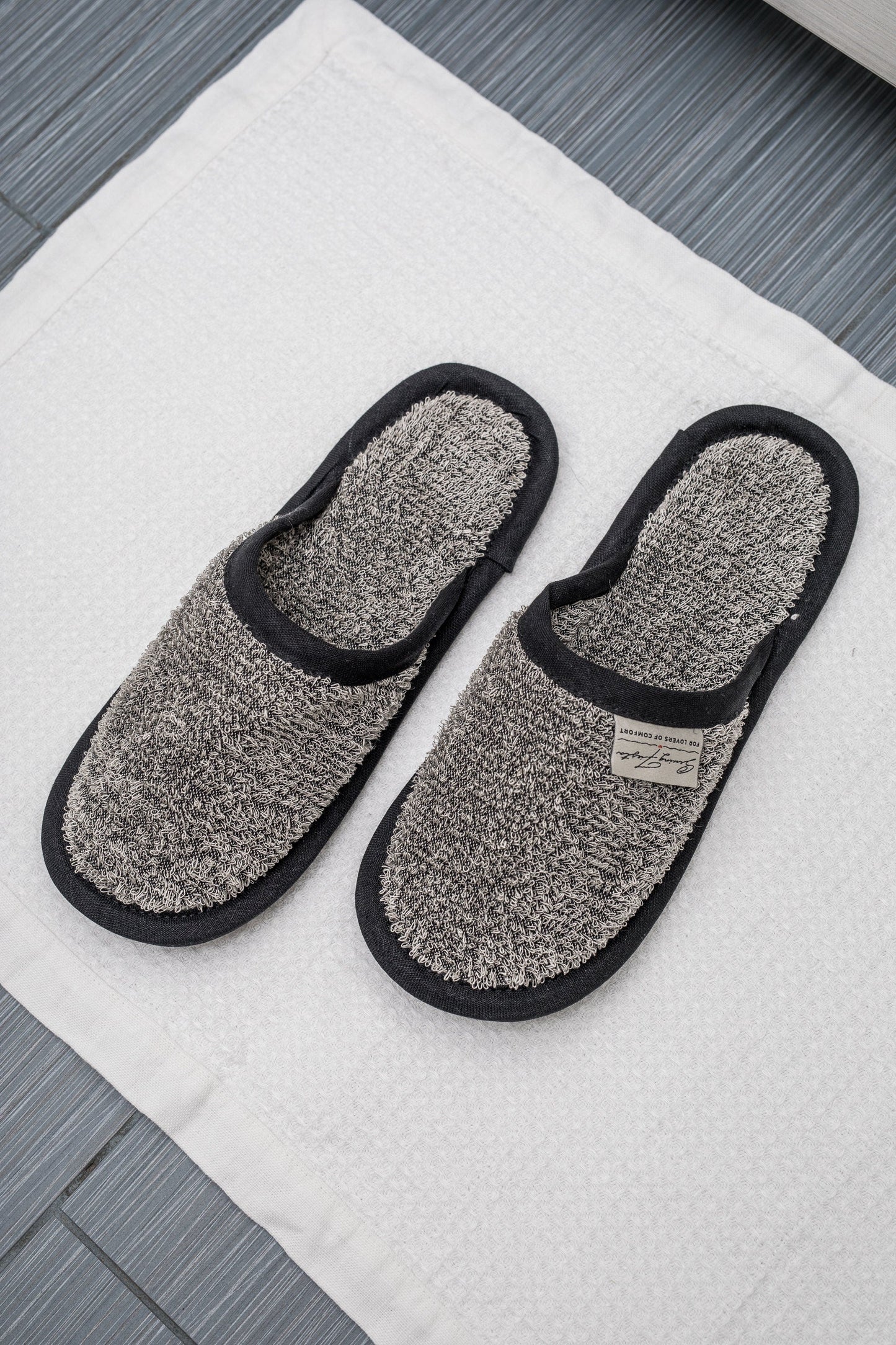 Linen slippers Black Grey Sewing Fiesta