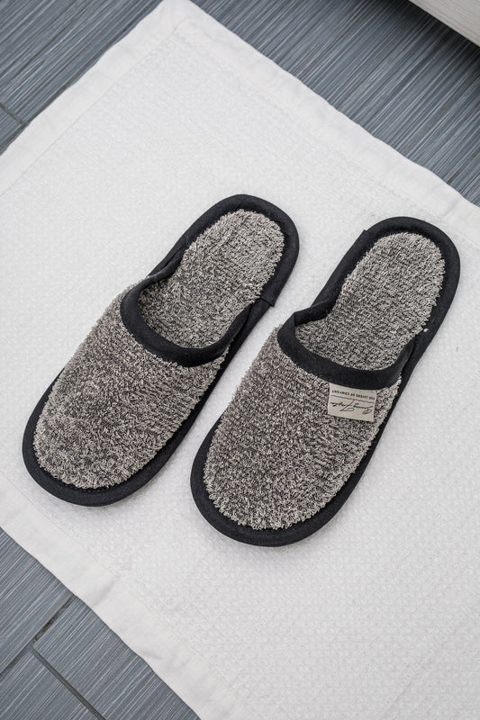 Linen slippers Black Grey Sewing Fiesta