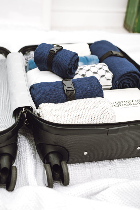 Linen Travel Towel Small Waffle Wave Blue Sewing Fiesta