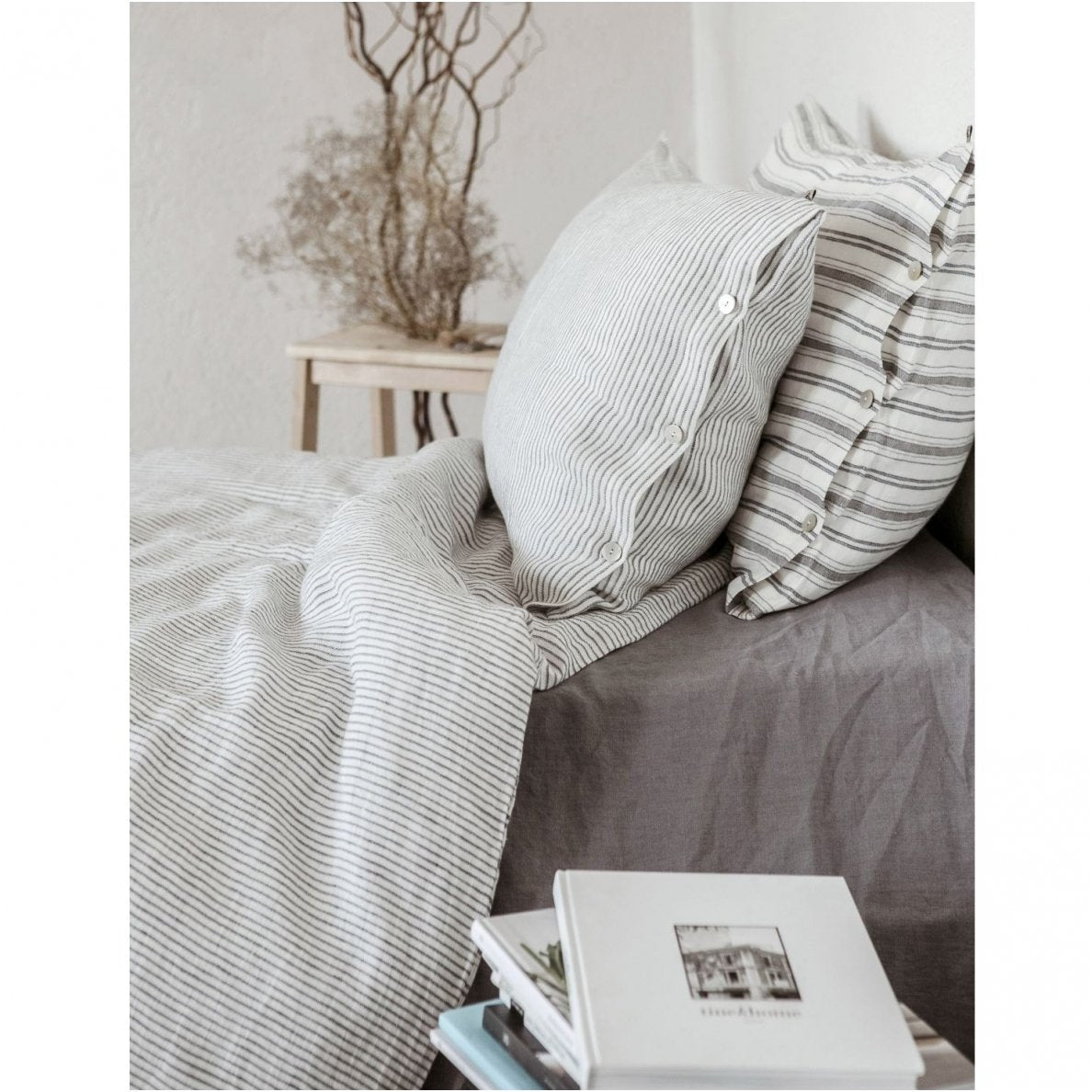 Linen pillowcase Blue / Grey striped
