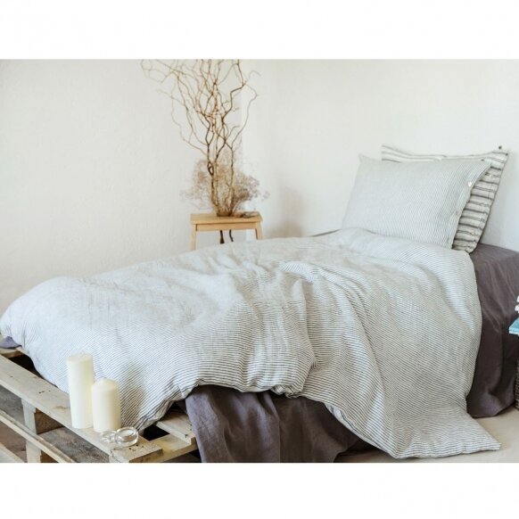 Linen pillowcase Blue / Grey striped Sewing Fiesta