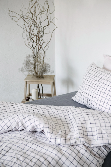 Linen duvet cover Rose / Black checks