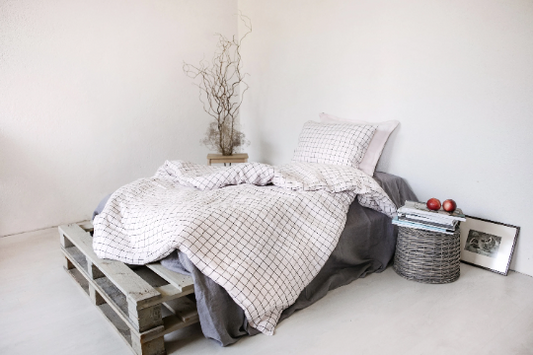 Linen duvet cover Rose / Black checks Sewing Fiesta