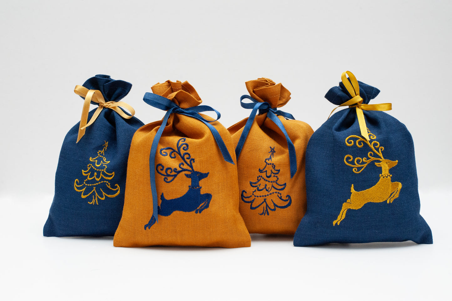 Christmas Embroidered Gift Bags mustard color