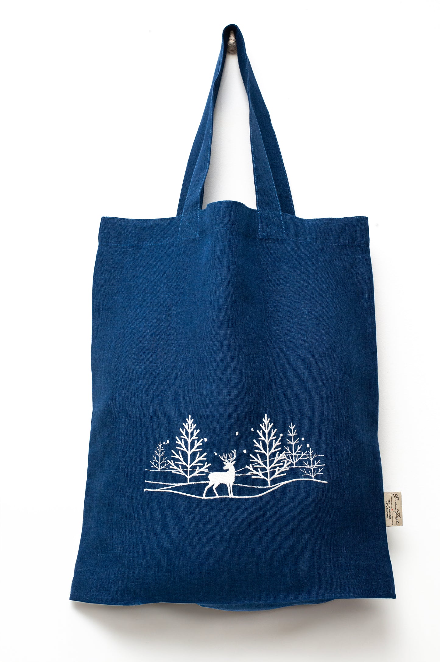 Christmas Tree Embroidered Linen Tote Bag