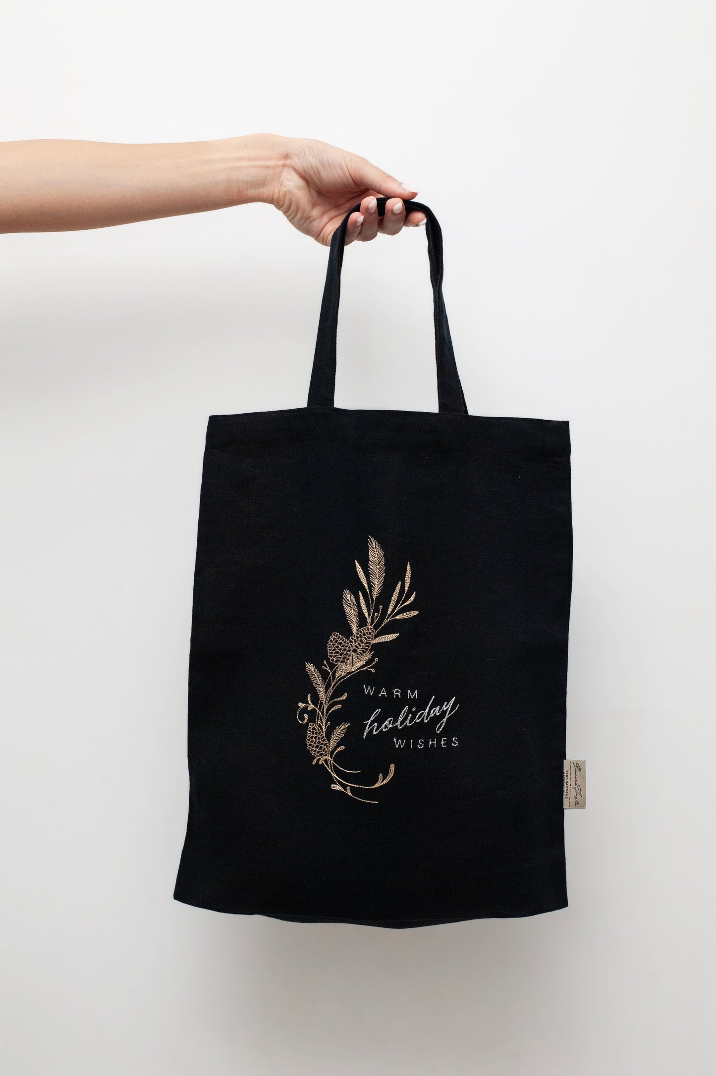 Christmas Tree Embroidered Linen Tote Bag