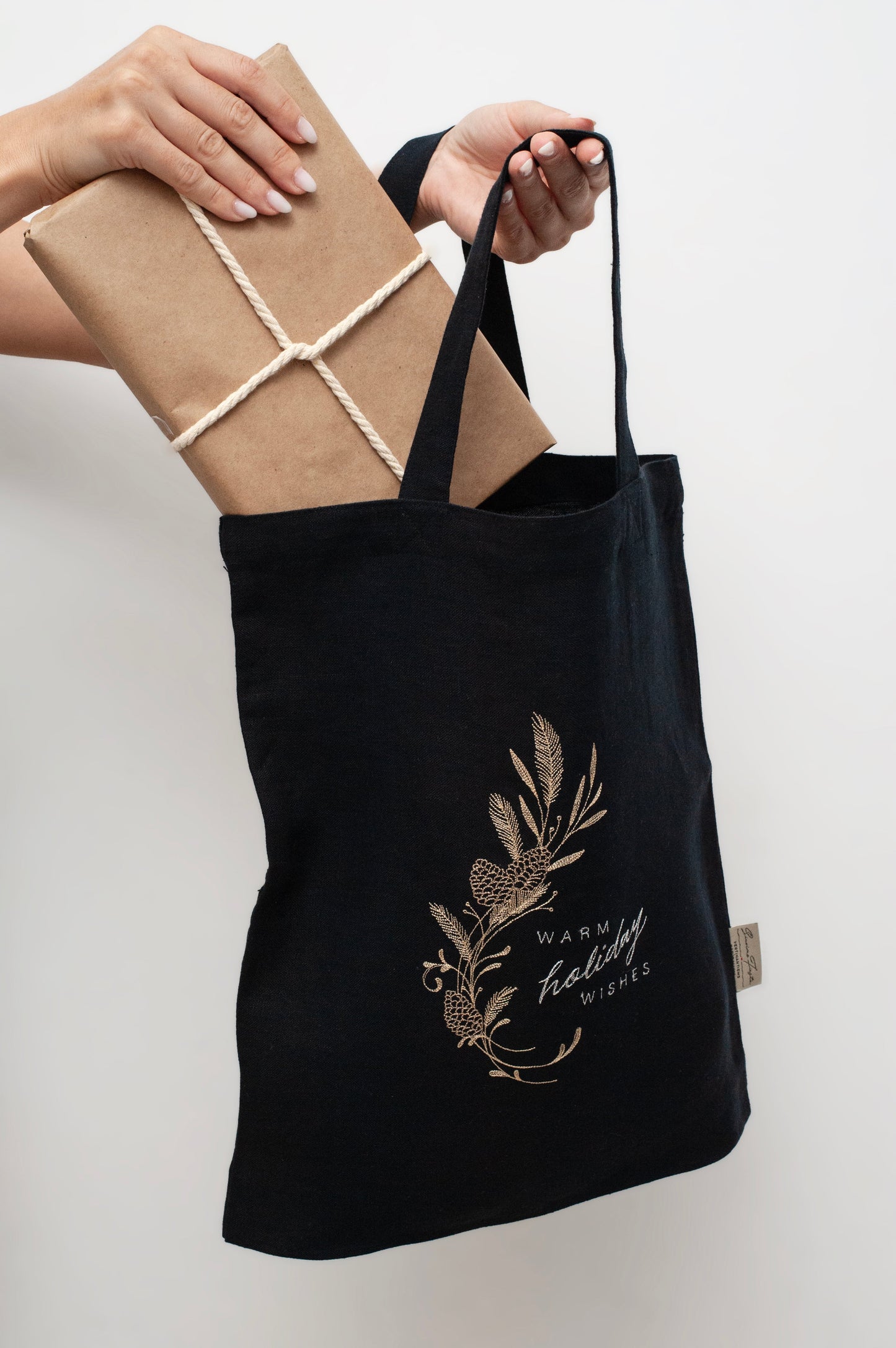 Christmas Tree Embroidered Linen Tote Bag