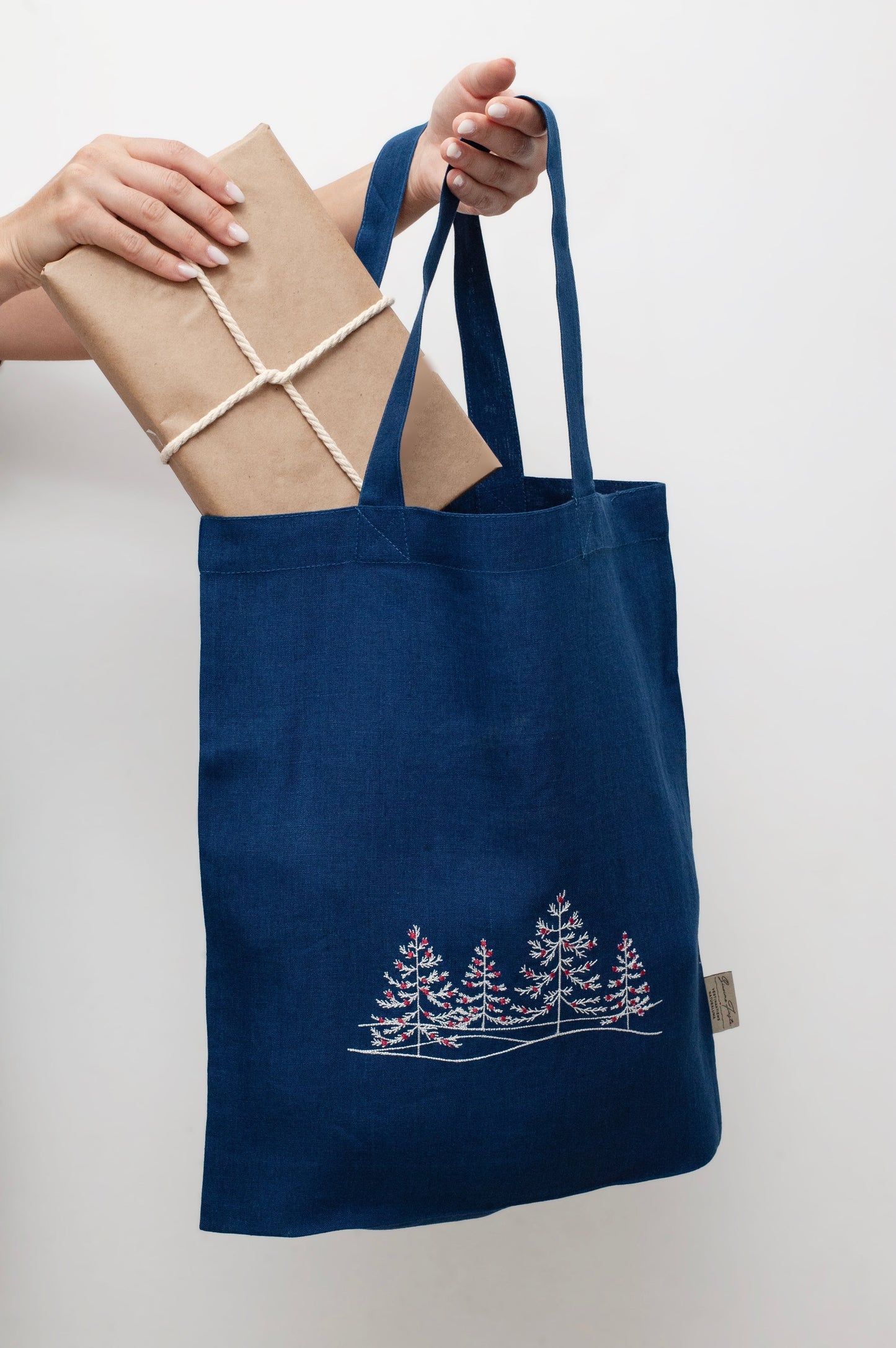 Christmas Embroidered Linen Tote Bags