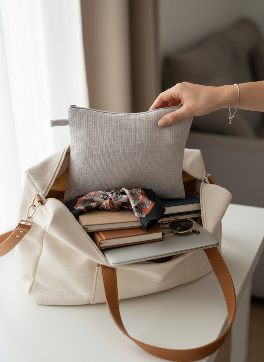 Linen Cosmetic Bag.  Makeup Organizer Travel Pouch
