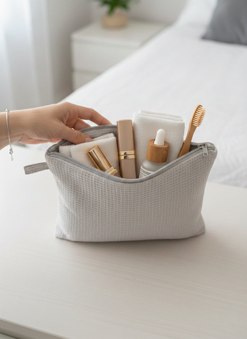 Linen Cosmetic Bag.  Makeup Organizer Travel Pouch
