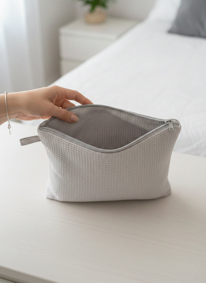 Linen Cosmetic Bag.  Makeup Organizer Travel Pouch