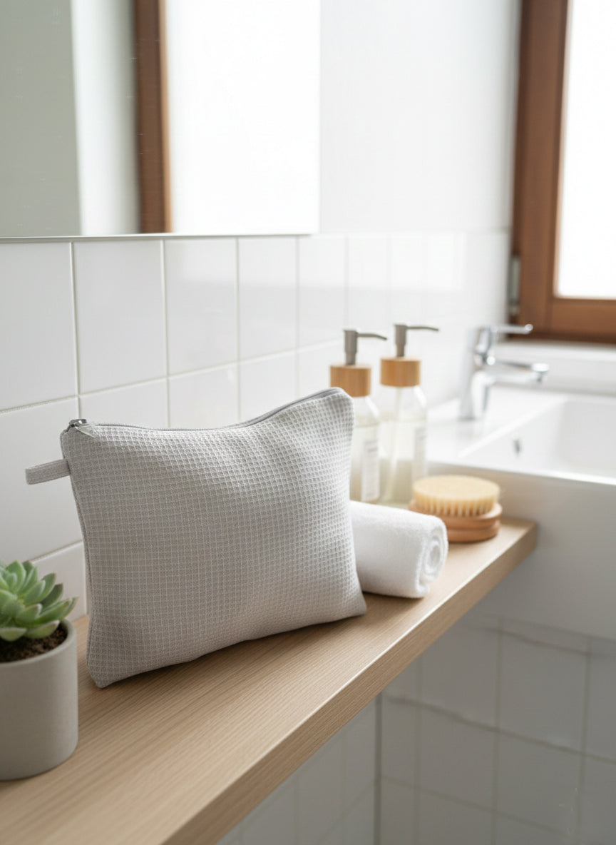 Linen Cosmetic Bag.  Makeup Organizer Travel Pouch