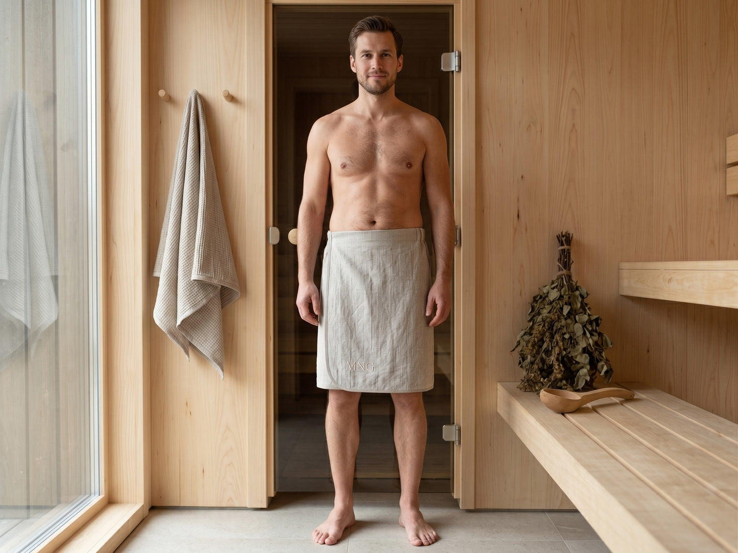 Men’s Linen Sauna Skirt – Personalized with Custom Embroidery