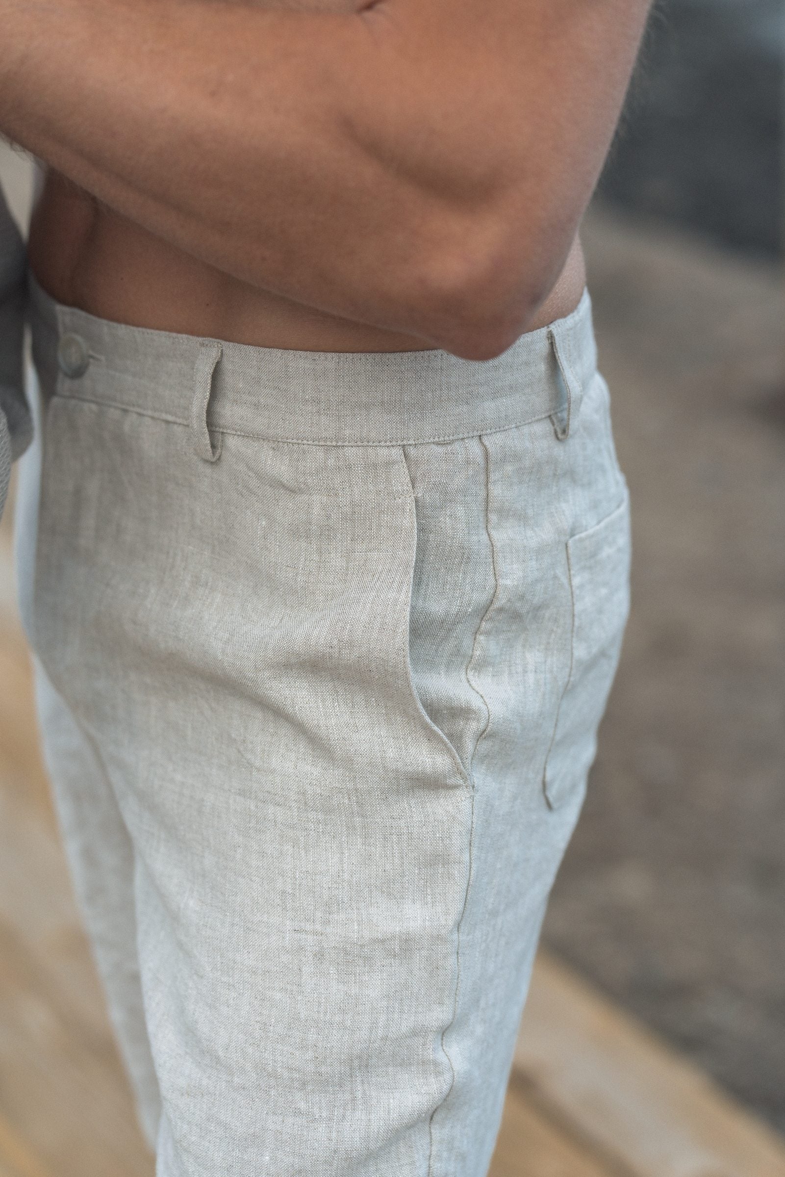 Men's White Natural Linen Bermuda Shorts with Pockets for Summer Wear Sewing Fiesta