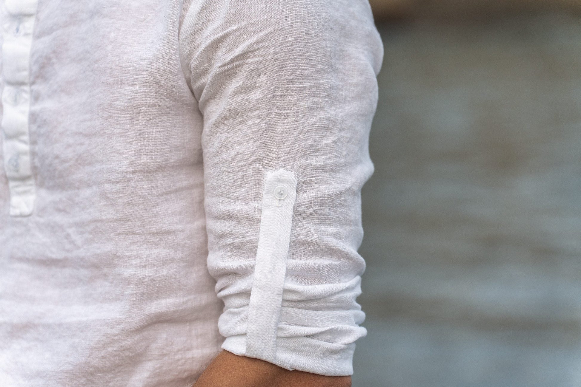 Men's Casual Linen Shirt with Rolled-Up Long Sleeves - Available in Multiple Colors Sewing Fiesta