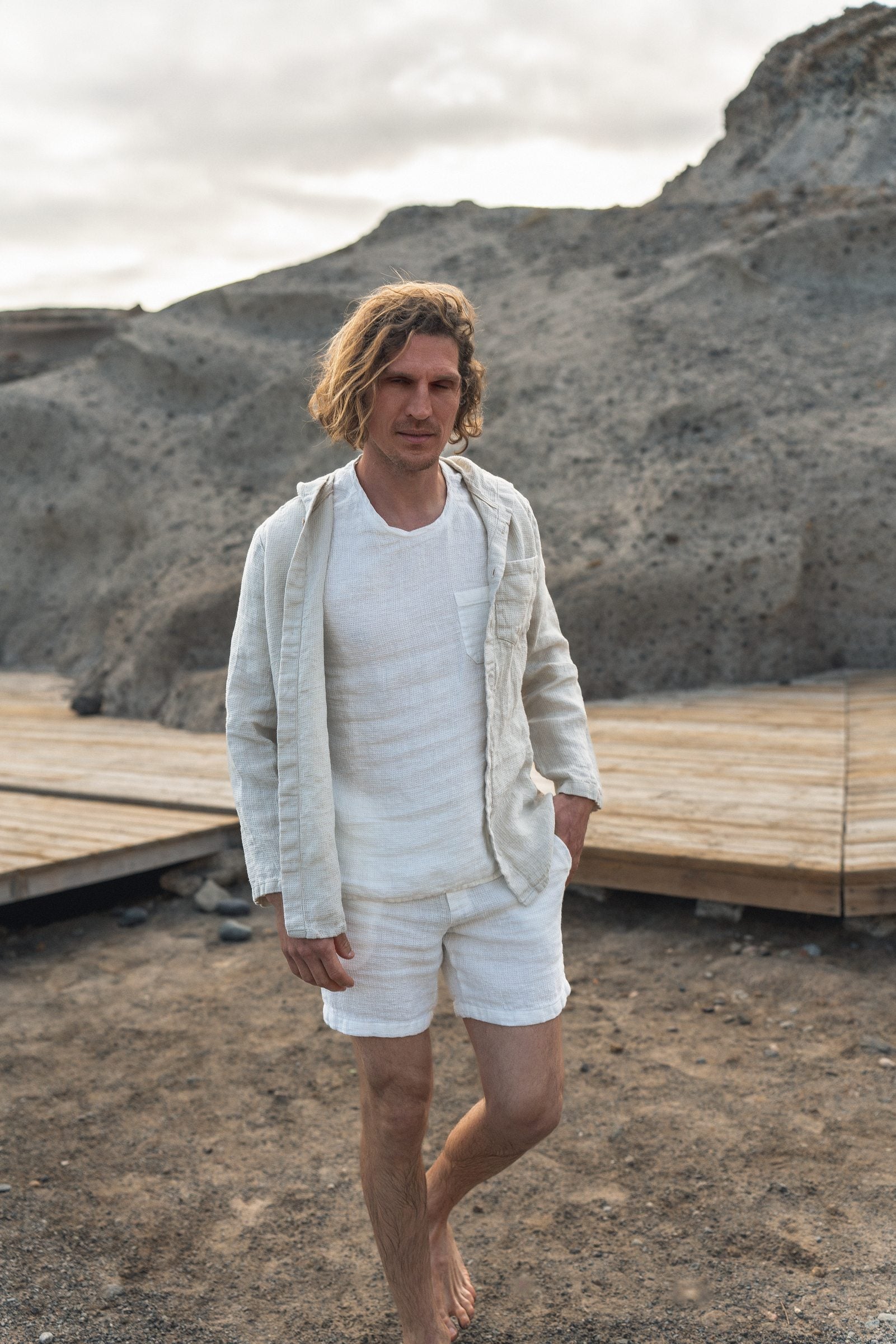 Men's Small Waffle Weave Linen Shorts for Summer Adventures Sewing Fiesta